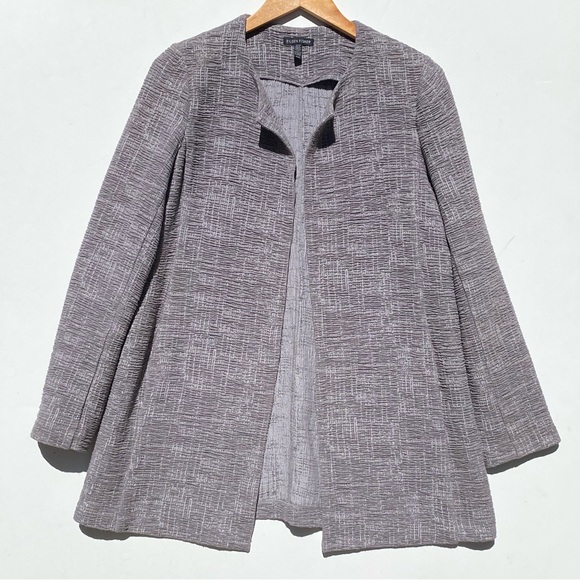 EILEEN FISHER Women’s Gray Textured Knit Open Front Duster Jacket with Pockets M - Picture 2 of 6